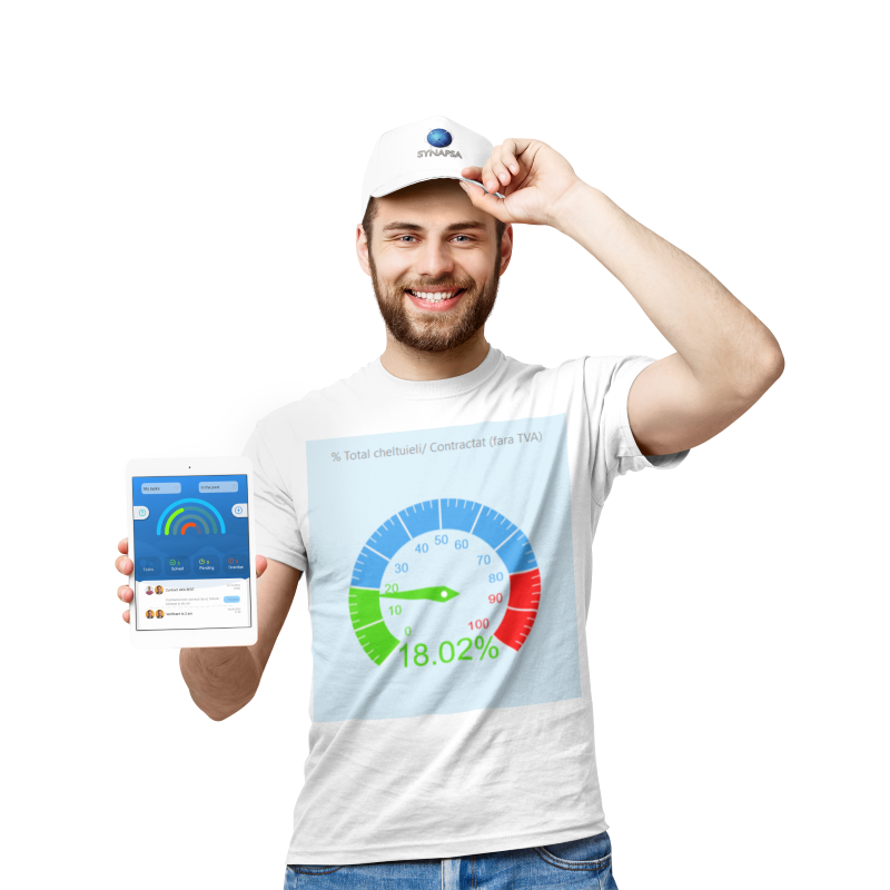 cloud erp man showing phone synapsa erp app